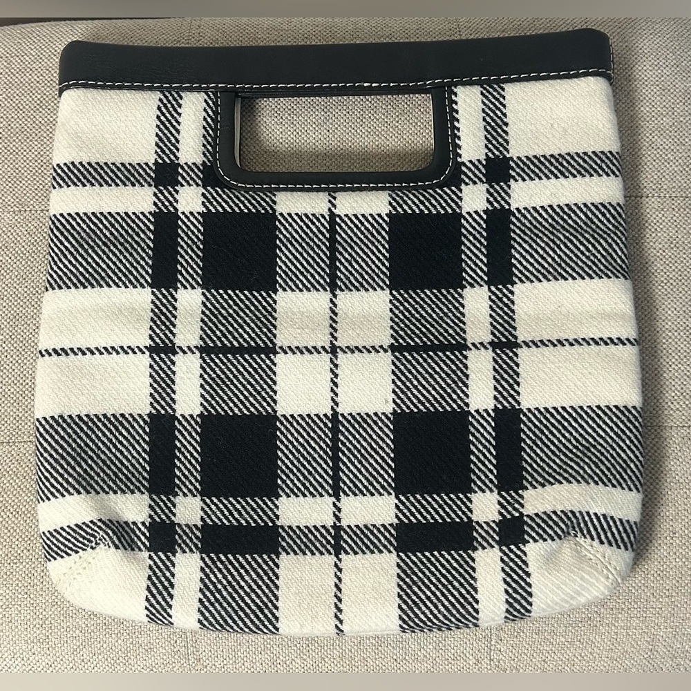 Banana Republic Woolen Plaid Clutch / Small Tote Bag Black & White 10.5 X 11